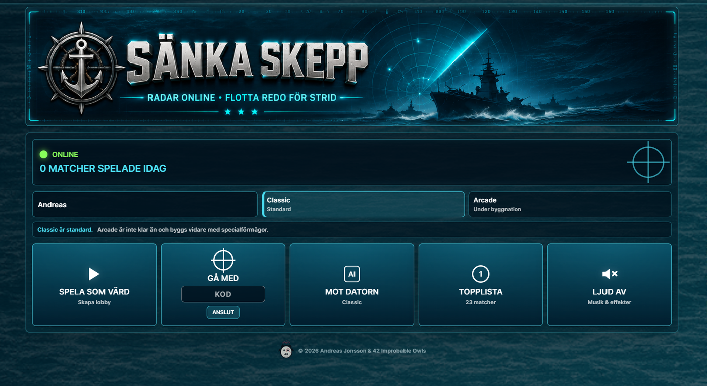 Skärmbild från Sänka Skepp